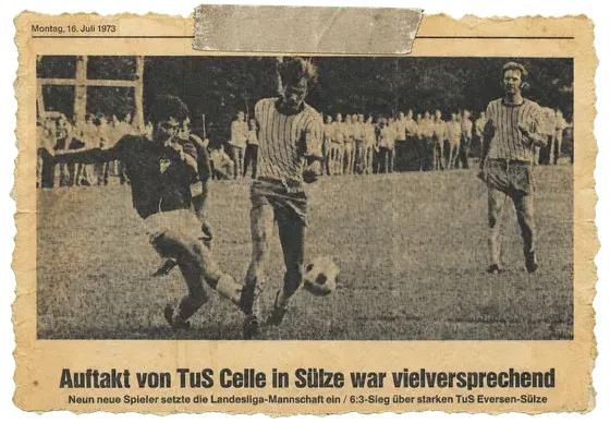 Zeitungsausschnitt vom 16. Juli 1973: „Auftakt von TuS Celle in Sülze war vielversprechend“